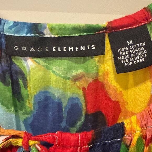 Grace Elements Colorful Watercolor Floral Swing Midi Dress Medium Fit Flare Boho - Picture 4 of 10